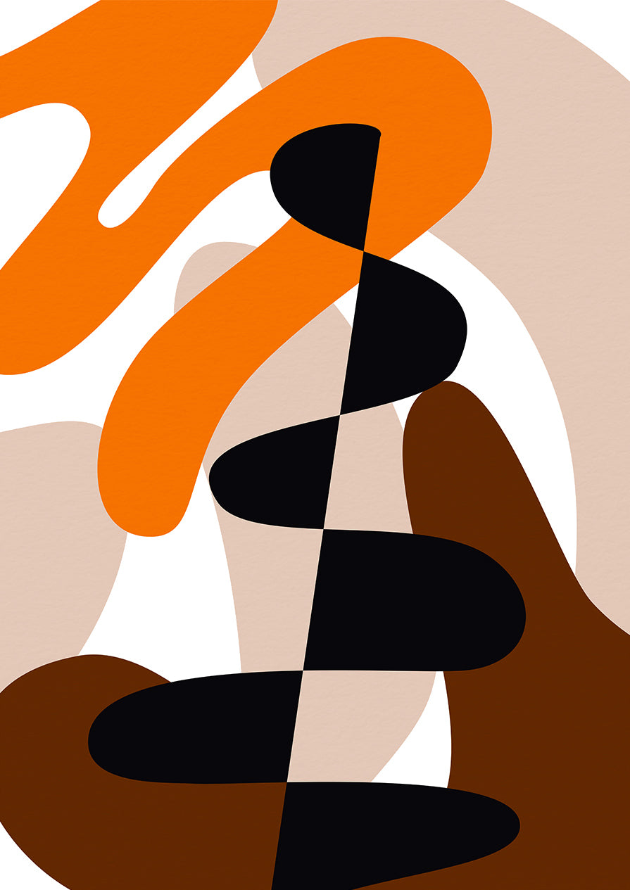 Abstract Brown Beige Orange Shapes Print