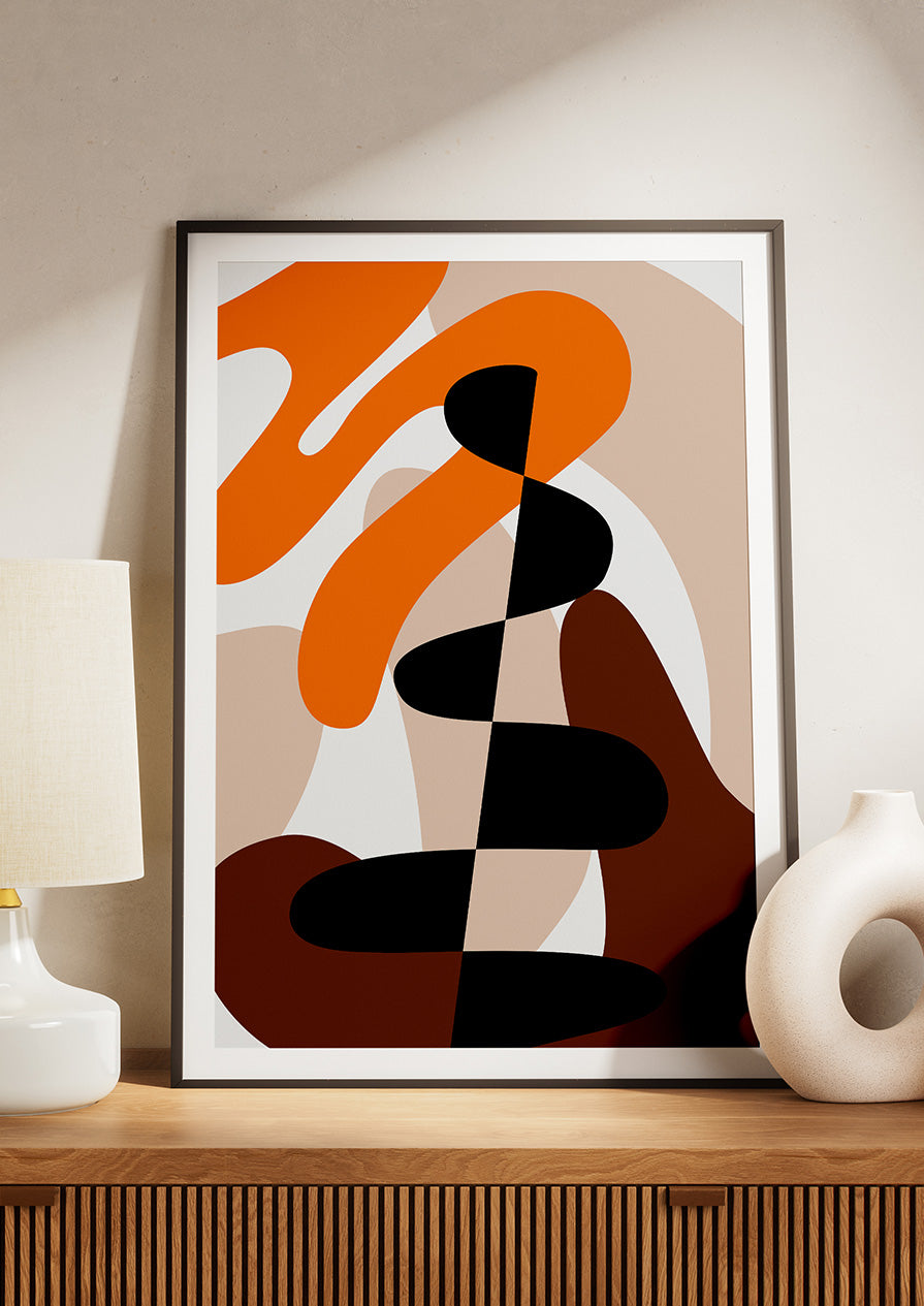 Abstract Brown Beige Orange Shapes Print