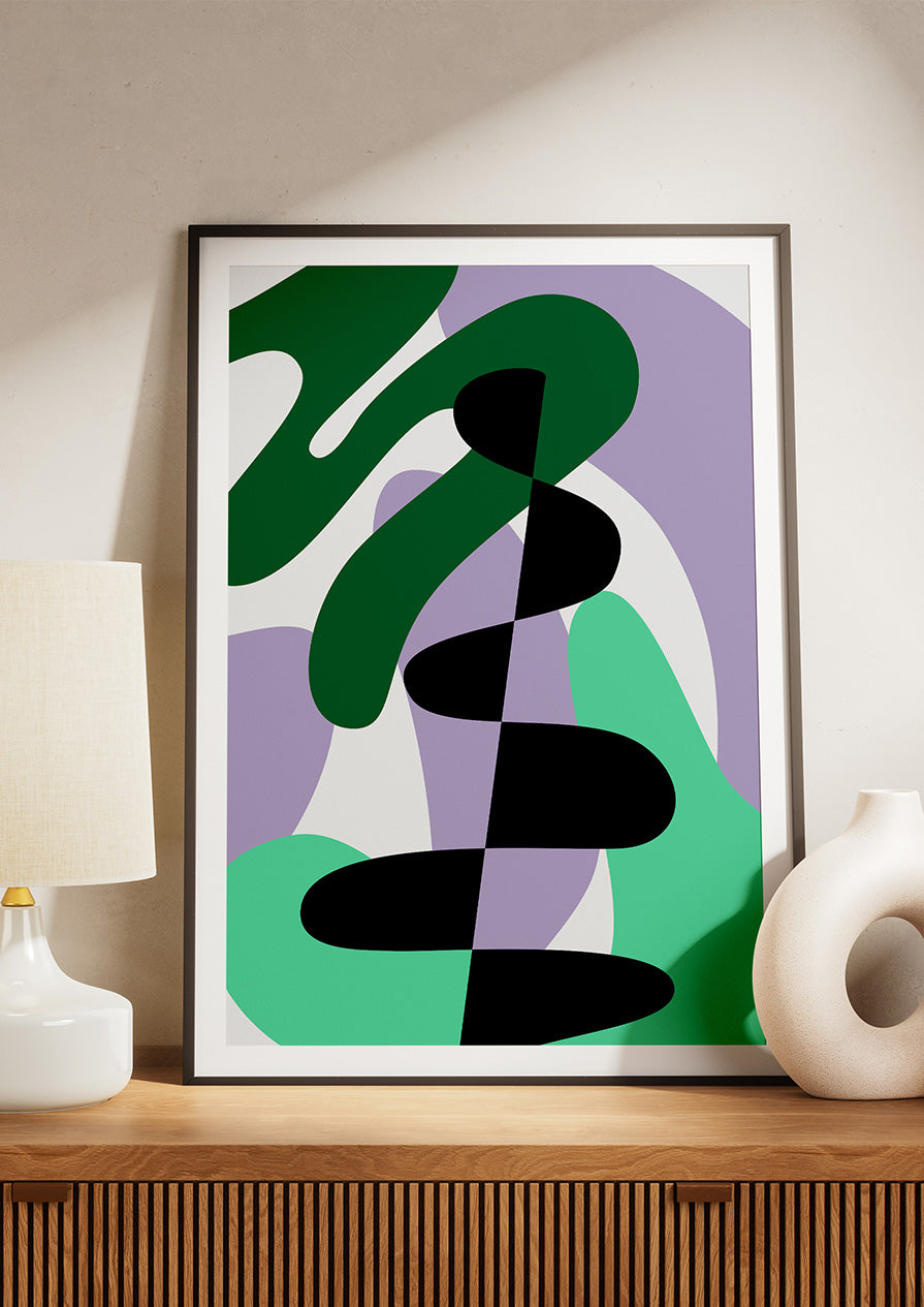 Abstract Green Purple Shapes Print