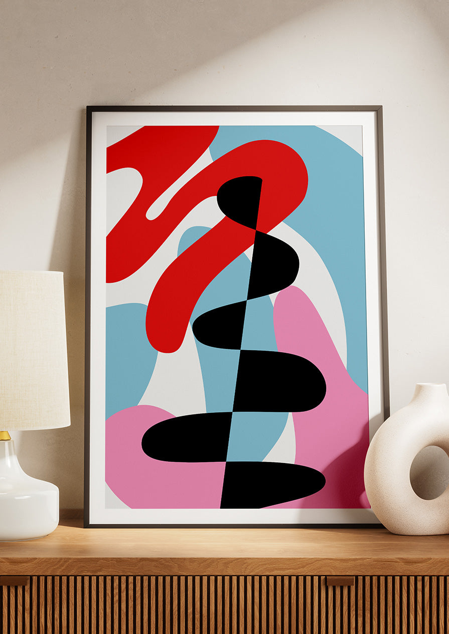 Abstract Red Pink Blue Shapes Print