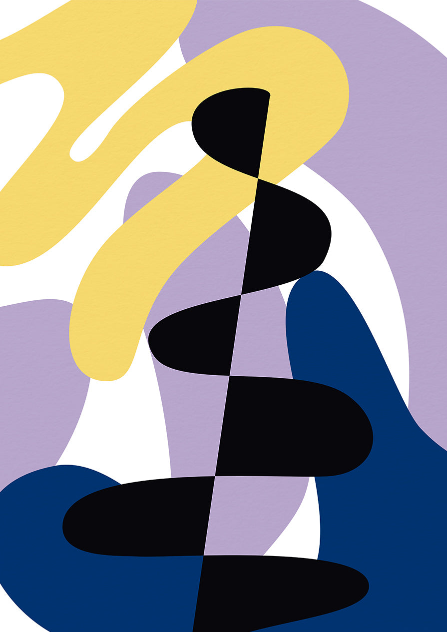 Abstract Yellow Purple Navy Shapes Print