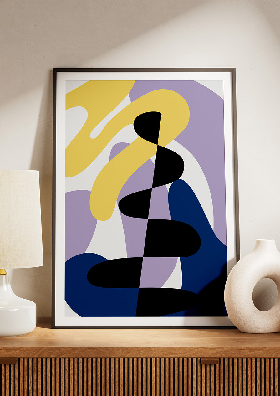 Abstract Yellow Purple Navy Shapes Print