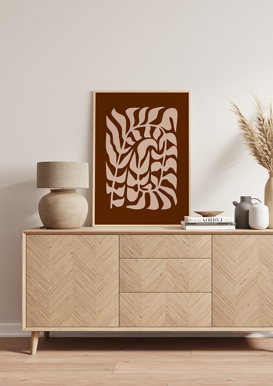 Branch Leaves Brown Beige Print
