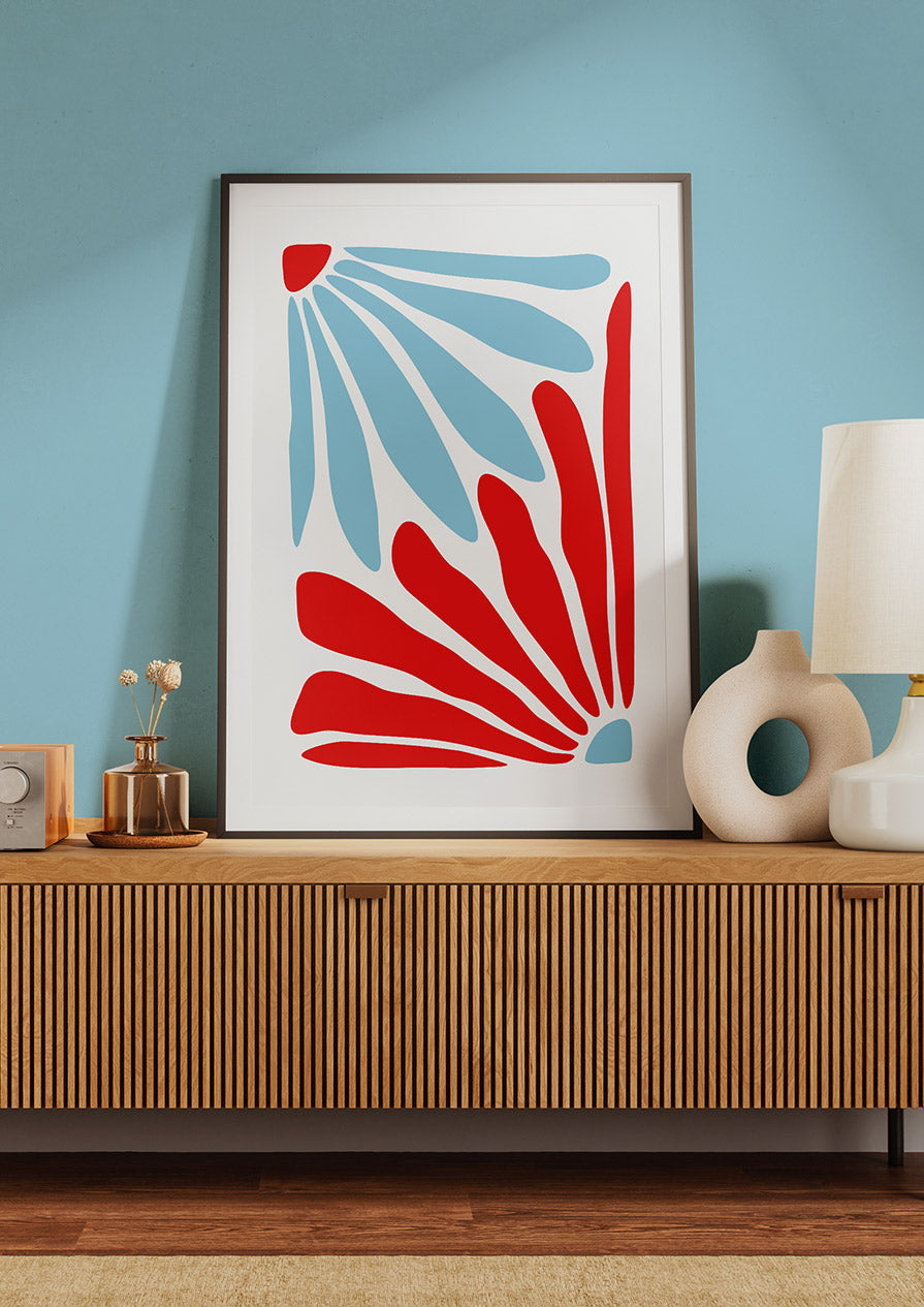 Floral Daisy Blue Red Print