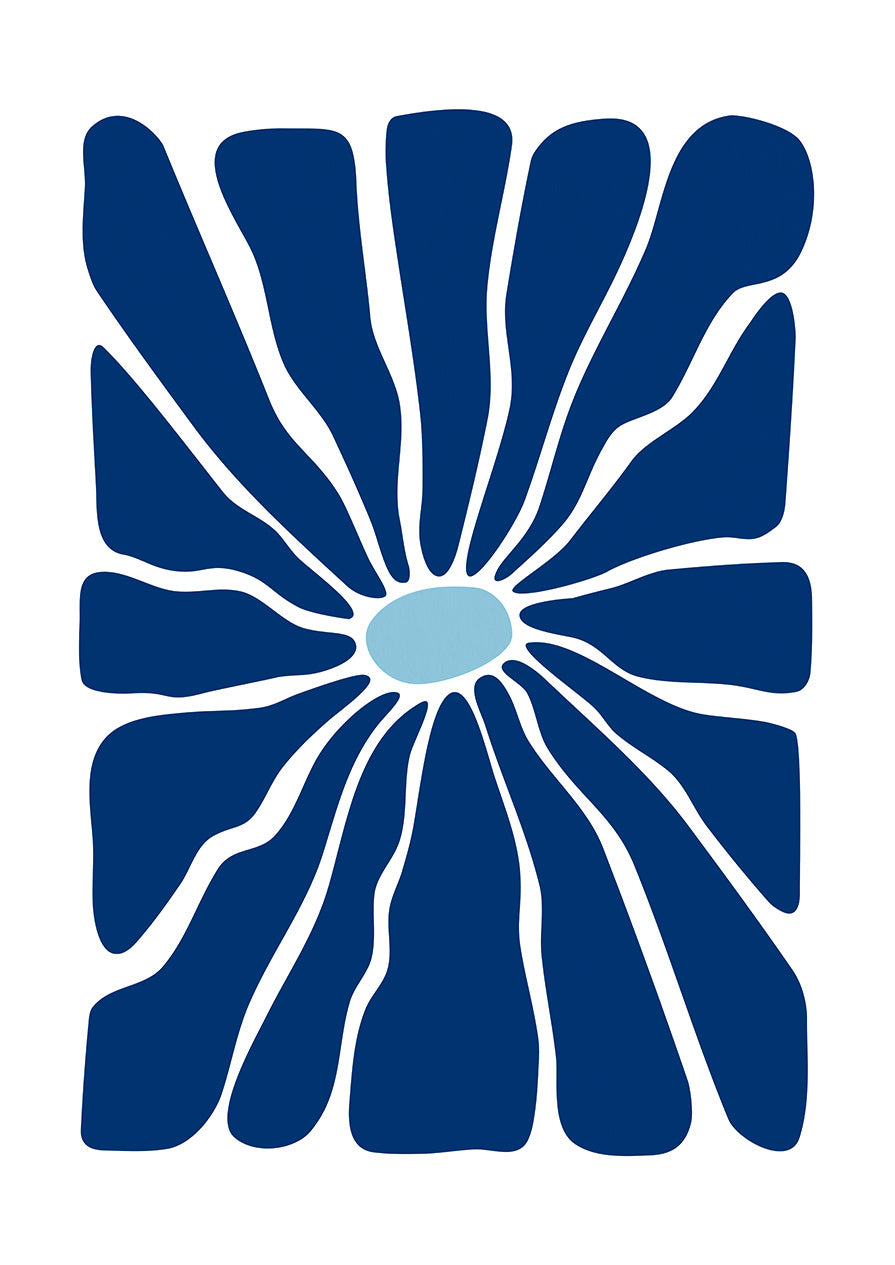 Wavy Abstract Flower Blue Print