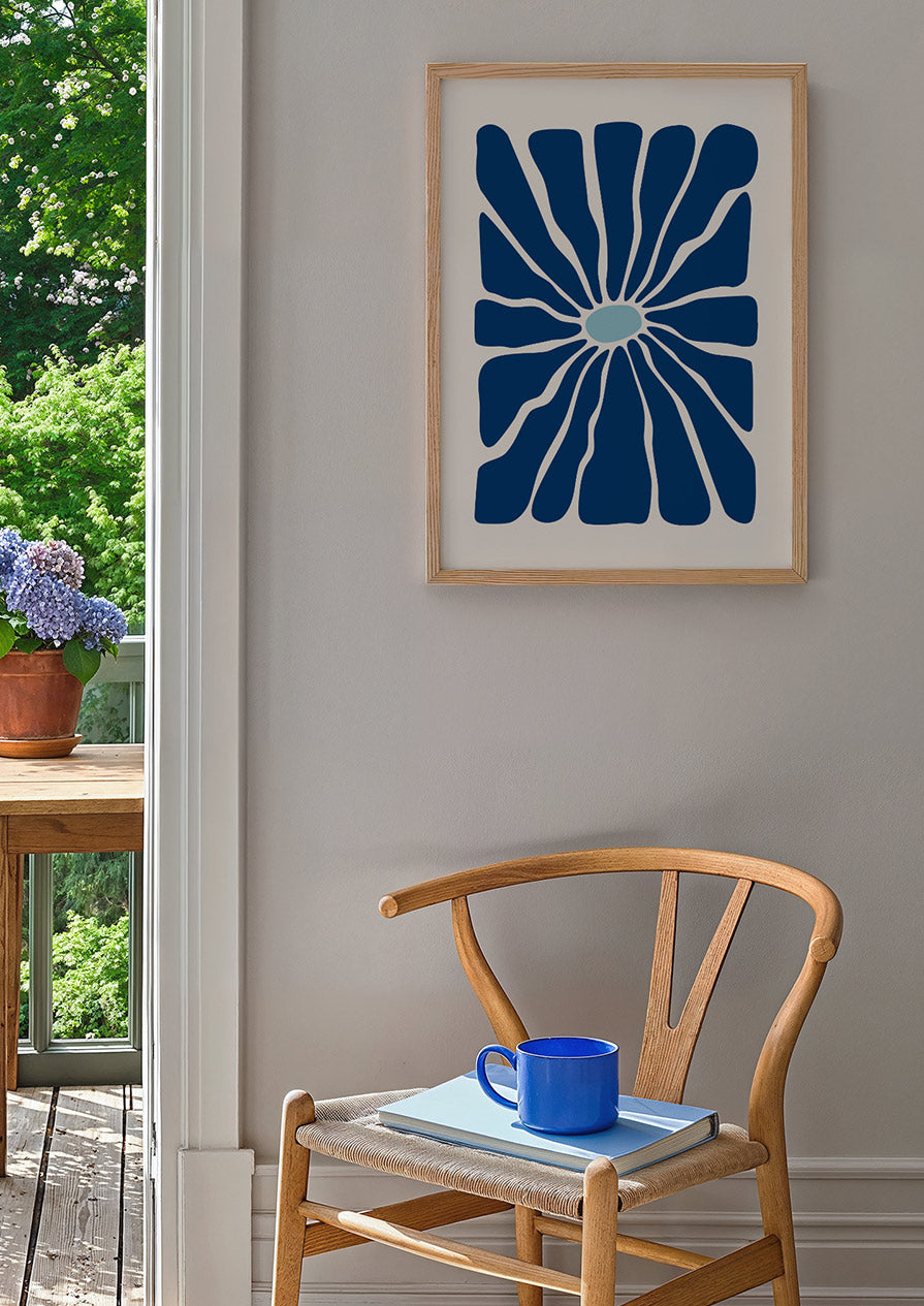 Wavy Abstract Flower Blue Print