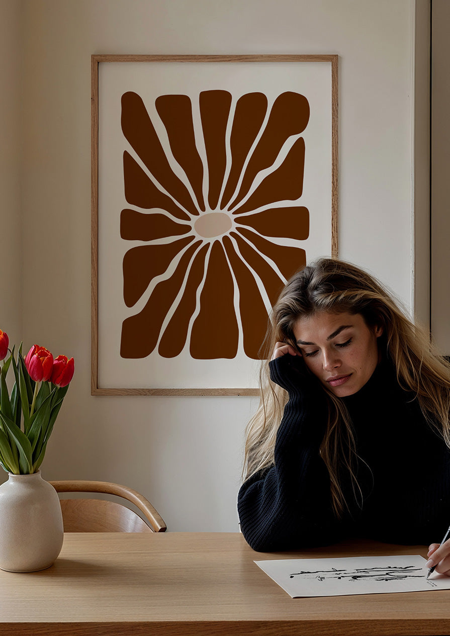 Wavy Abstract Flower Brown Print