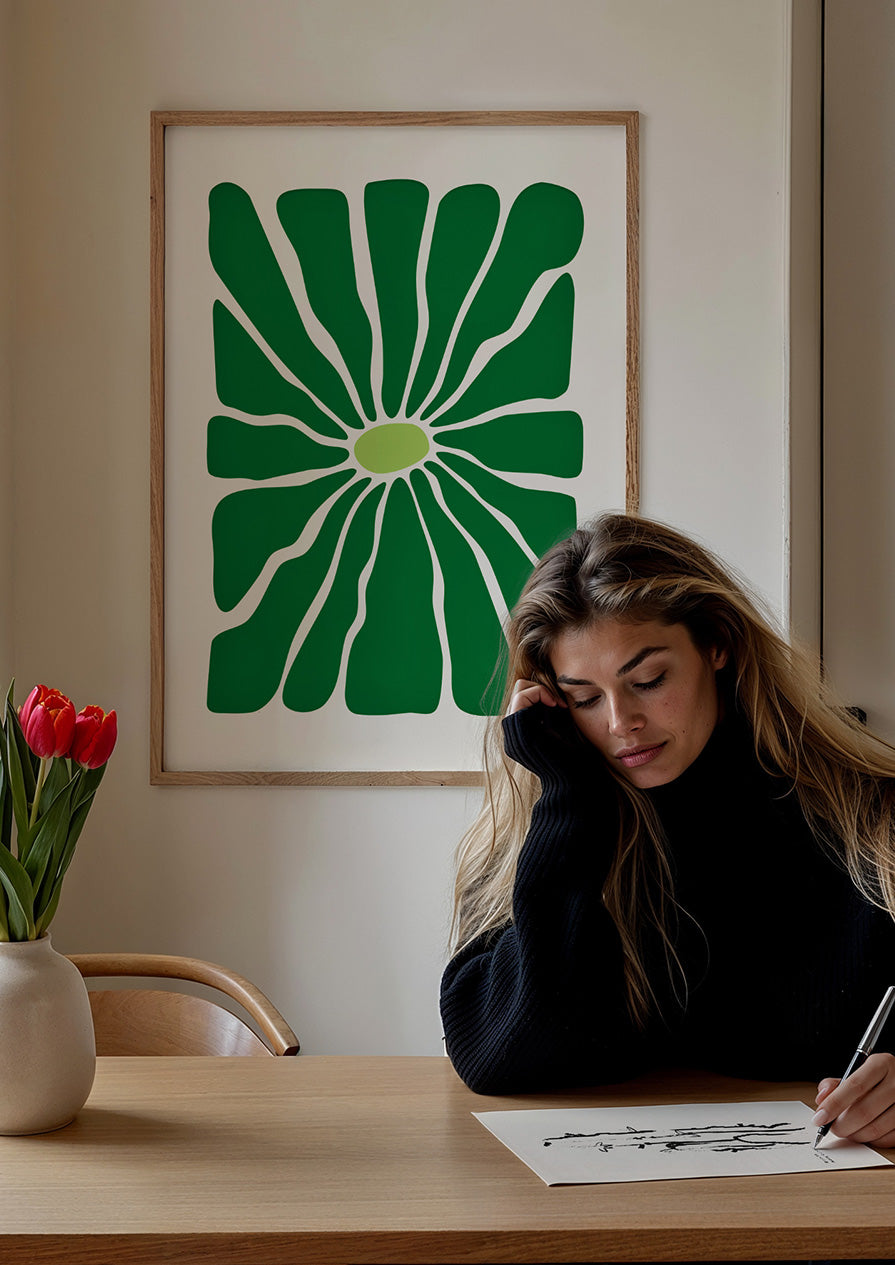 Wavy Abstract Flower Green Print